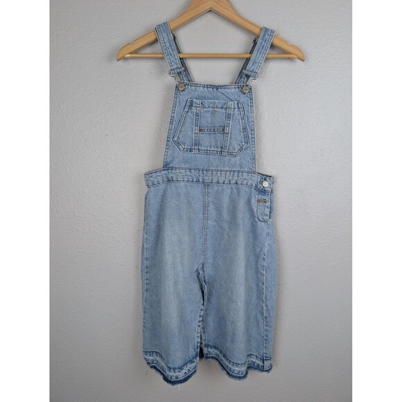 Zara Denim Shortalls dress13-14 Youth Large Jean Overalls Distressed Raw Hem - Picture 1 of 5